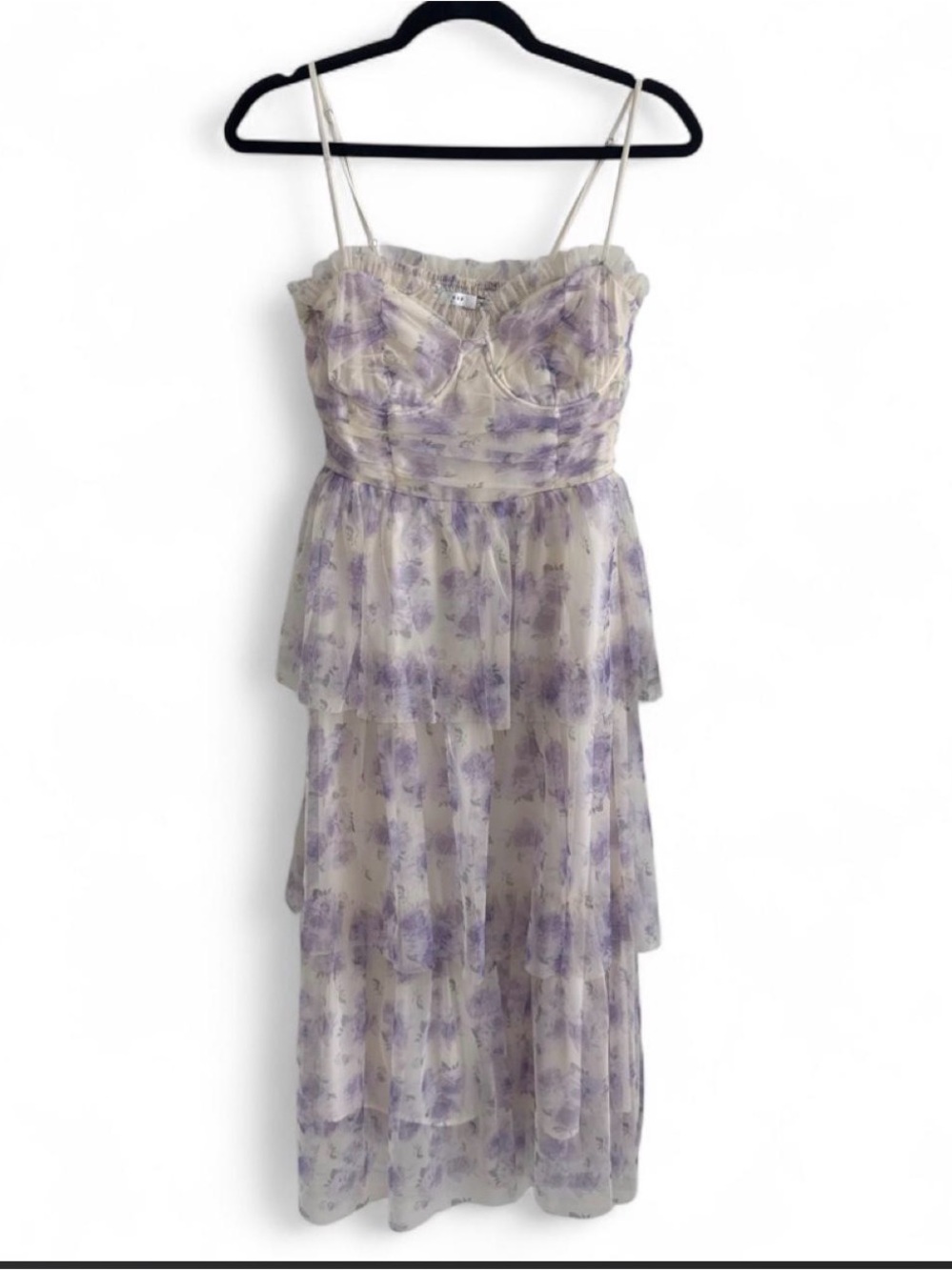 Lush Lavender and Cream Tiered Strapless Dress
